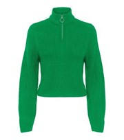 ONLY Green Knit Long Sleeve Zip Up Jumper